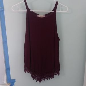 Maroon Ribbed Lacy Tank